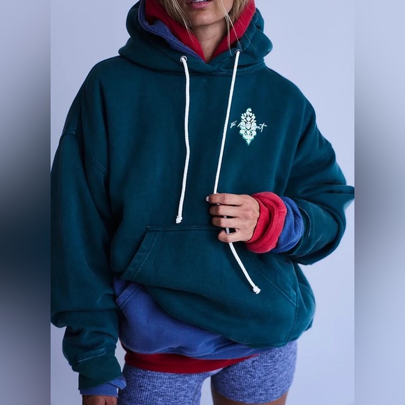 FREE PEOPLE NWT Final Call Front Logo Hoodie in Green Glow S